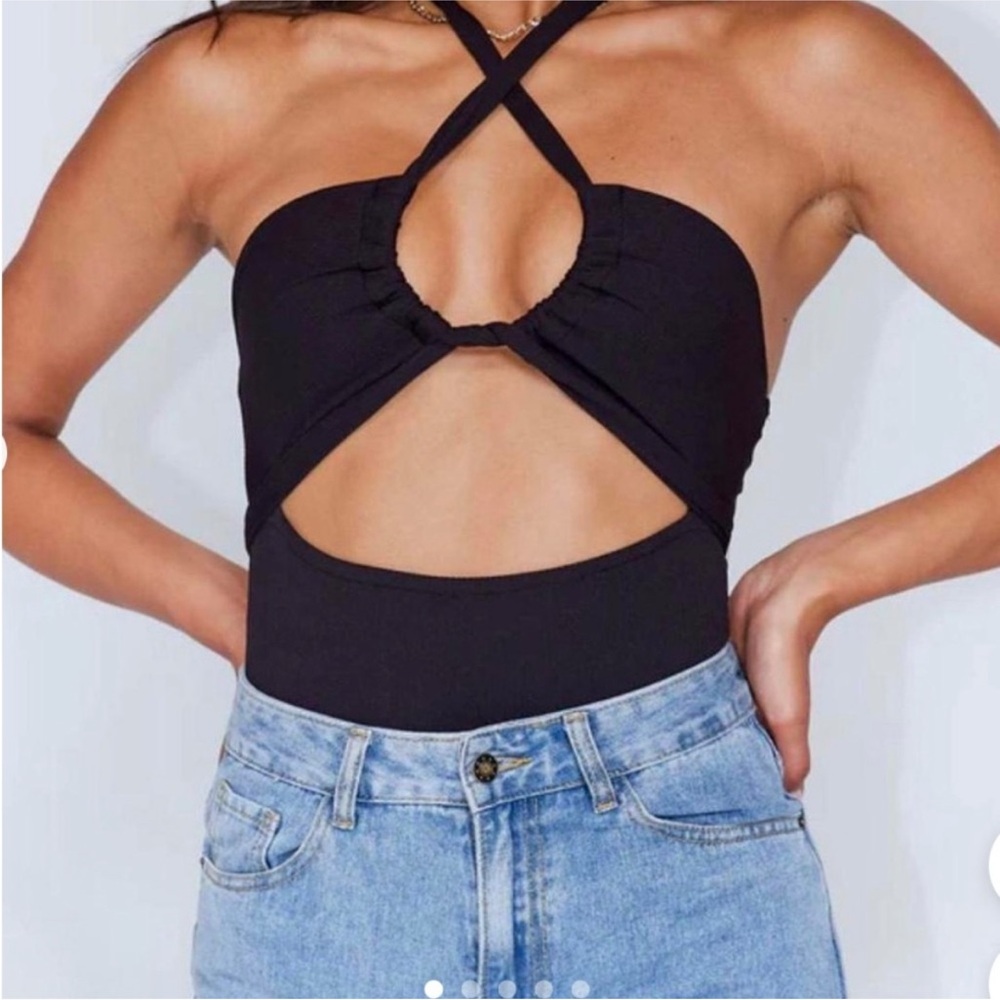 Black Halter Cutout Top
